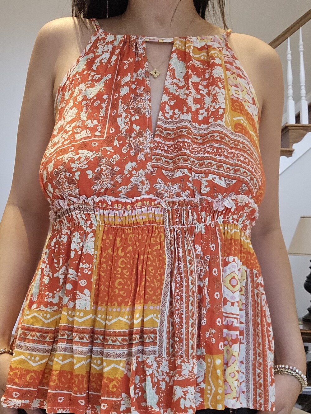 Rachel Zoe Yellow Patchwork Halter Tank Top NWT Size XS
